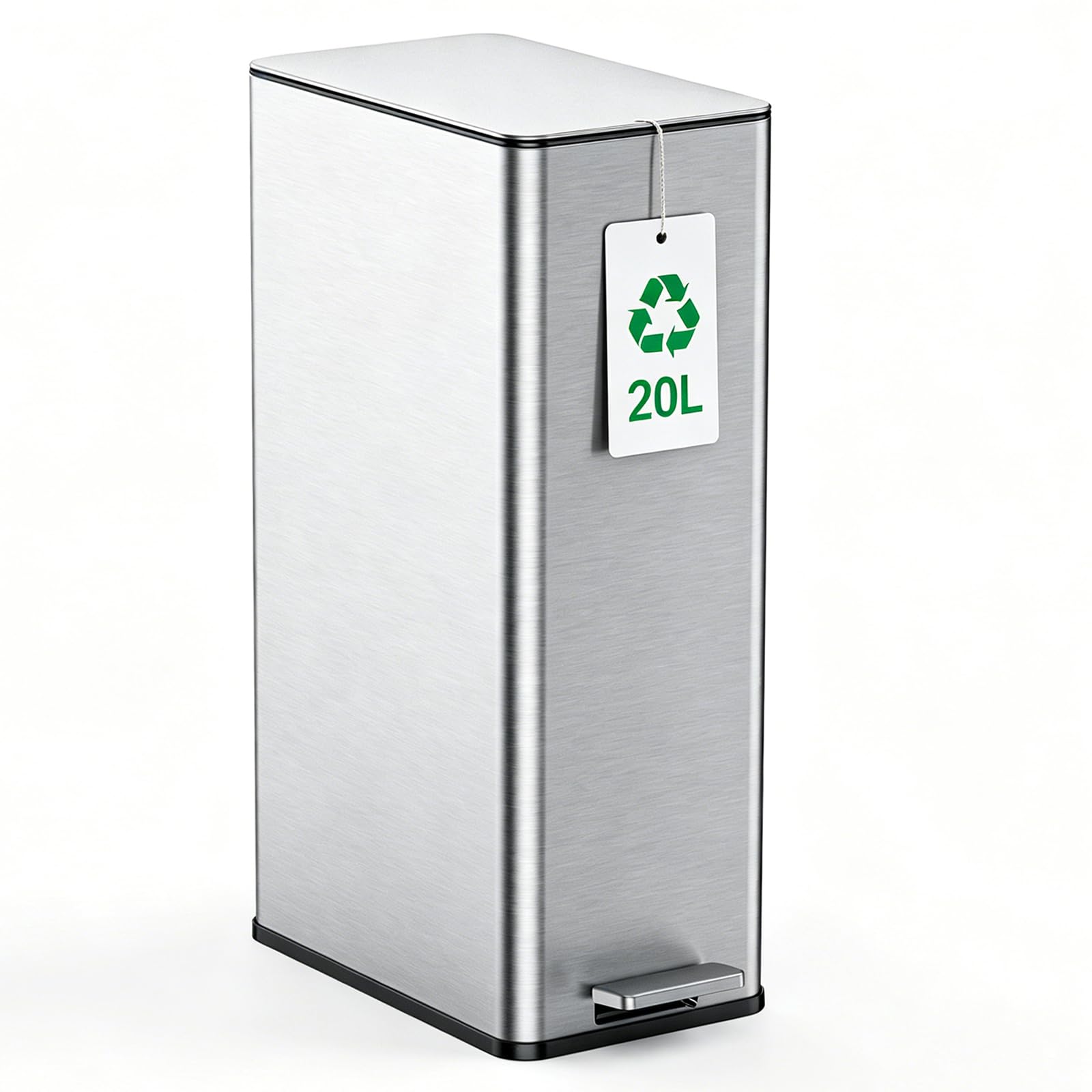 YEAUPE PRO Kitchen Bin, 20L Bathroom Bin, Tall Slim Stainless Steel Pedal Rubbish Bin, with Soft-Close Lids and Plastic Inner Buckets, Odour Seal, 5.2-Gallon Trash Can for Narrow Spaces, Metal Silver