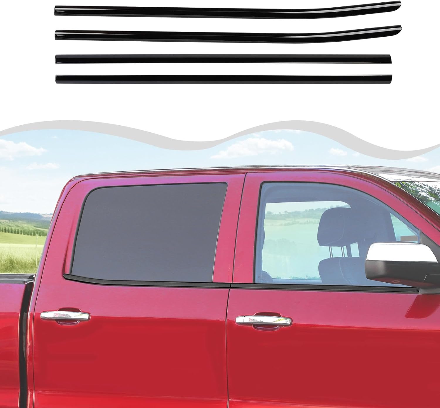 Polished Stainless Steel Chrome Window Sill Trims Compatible with 2014-2018 Chevy Silverado & for GMC Sierra Black Outer Window Sills Trims Accessories Exterior 4ps