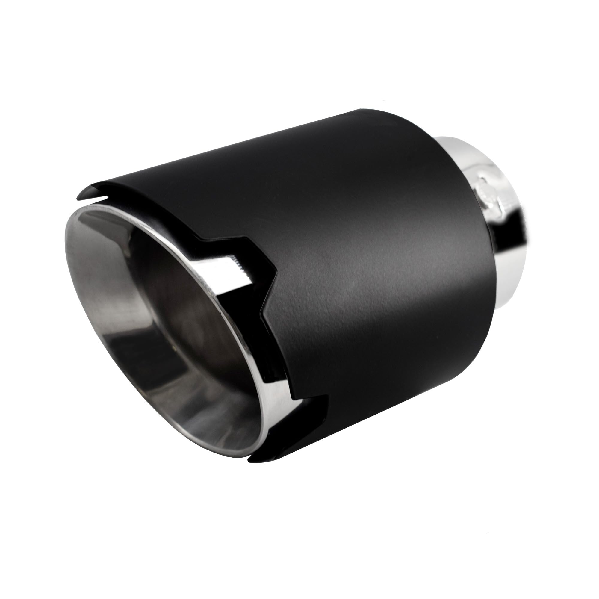 Simoni Racing Exhaust Tip Round/Slanted Matt-Black+Inox - Ø116xL170mm - Installation 42-74mm