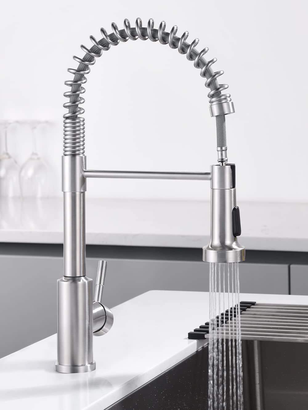 Robinet d'évier de Cuisine Sans Contact, Robinet Infrarouge avec Douchette Extensible, Pivotant à 360 °, 2 Types de Jets, Mitigeur Cuisine Touchless Robinet d'évier en acier inoxydable