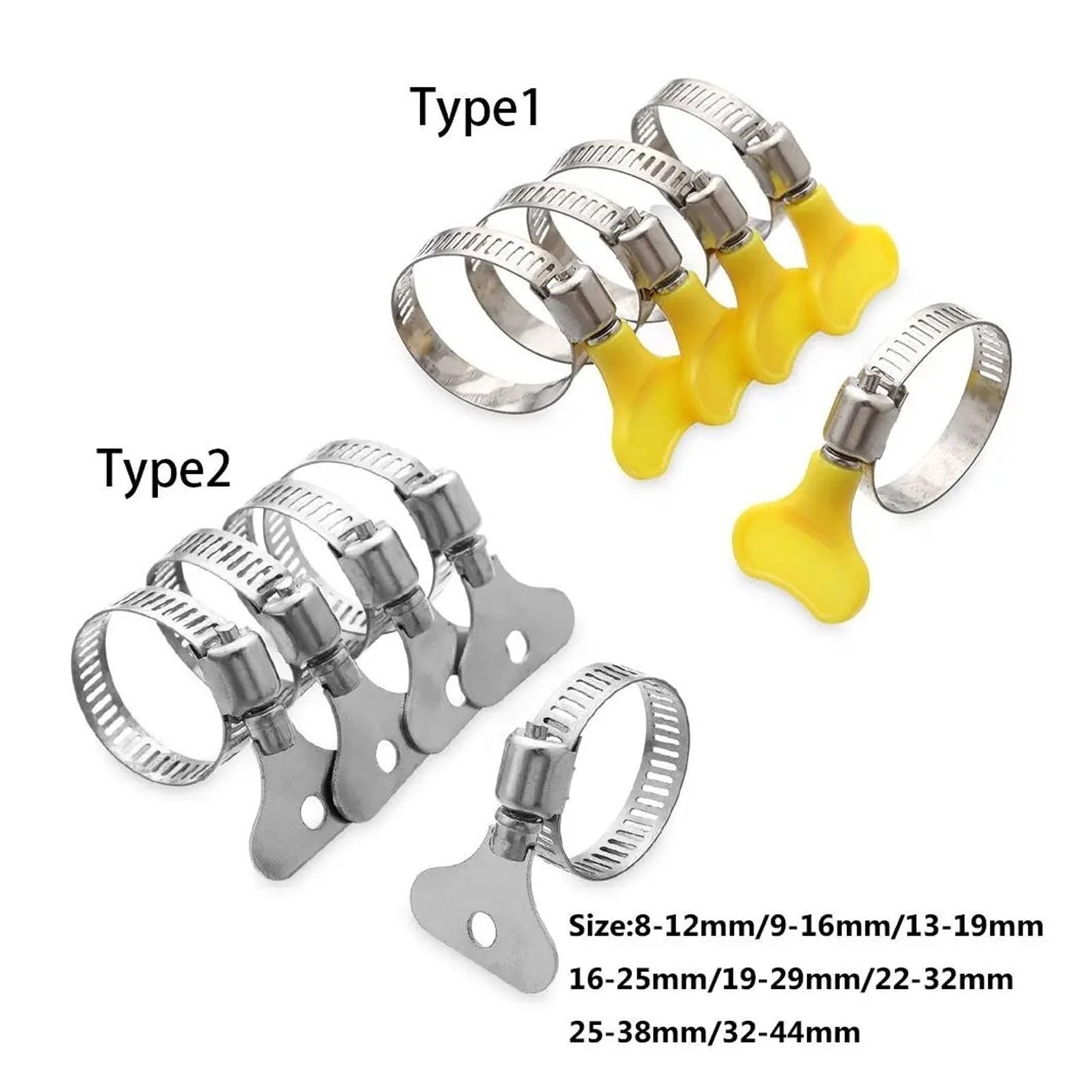 Lot de 5 colliers de serrage circulaires en acier inoxydable pour tuyau d'air, eau, carburant, fixations de tuyaux d'eau, colliers de serrage très résistants (19-29 mm de type 1)