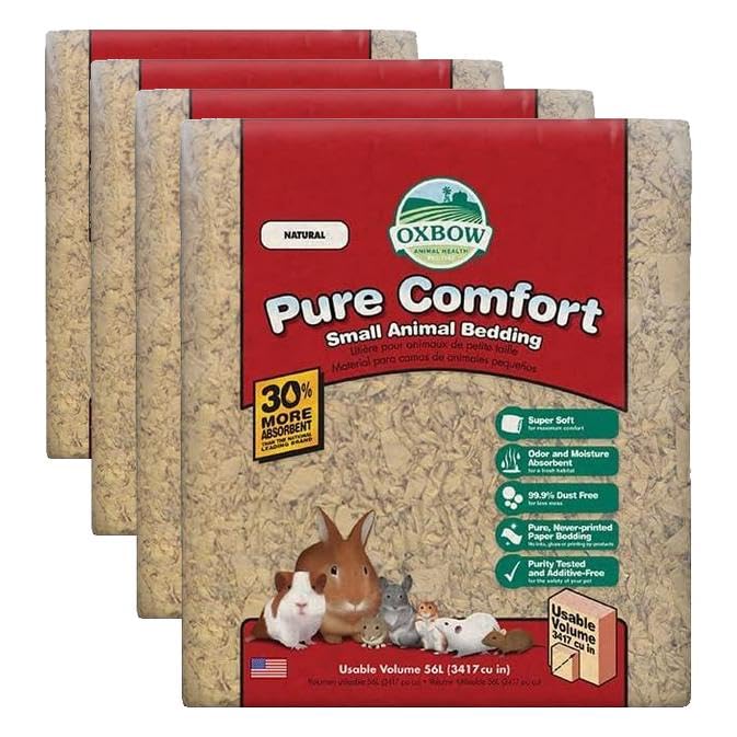 Image of Oxbow Pure Comfort Bedding, Rabbit, Hamster, & Guinea Pig Bedding, Bunny Supplies for Litter Box, Pet Safe, 99.9% Non-Dust, Natural, 56 Liter Bag (Pack of 4)