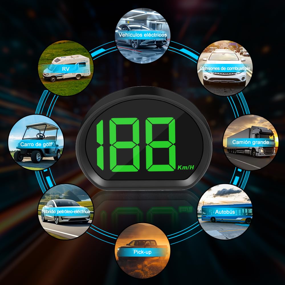 Velocímetro Digital HUD Para Coche con GPS y Beidou, Pantalla LED, USB Conectar y Usar, Compatibile con Todos los Vehículos, 10Hz Refresco, KM/H, Verde