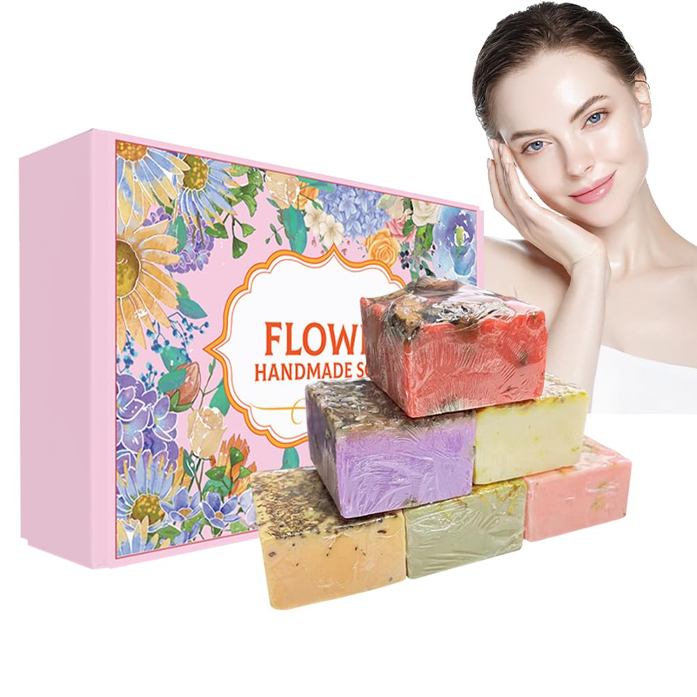 Wenrny Natural Bar Soap Set,6 Different Flower Scents Body Wash Soap Bar & Face Soap,Handmade Bar Soap Set Gift for Women,Moisturizing Lush Lather