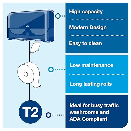 Miniatura 6 de Tork Twin Mini Jumbo - Dispensador de rollos de papel higiénico, color blanco, T2 + recarga, rollo de papel higiénico mini jumbo (12 x 1075 hojas),