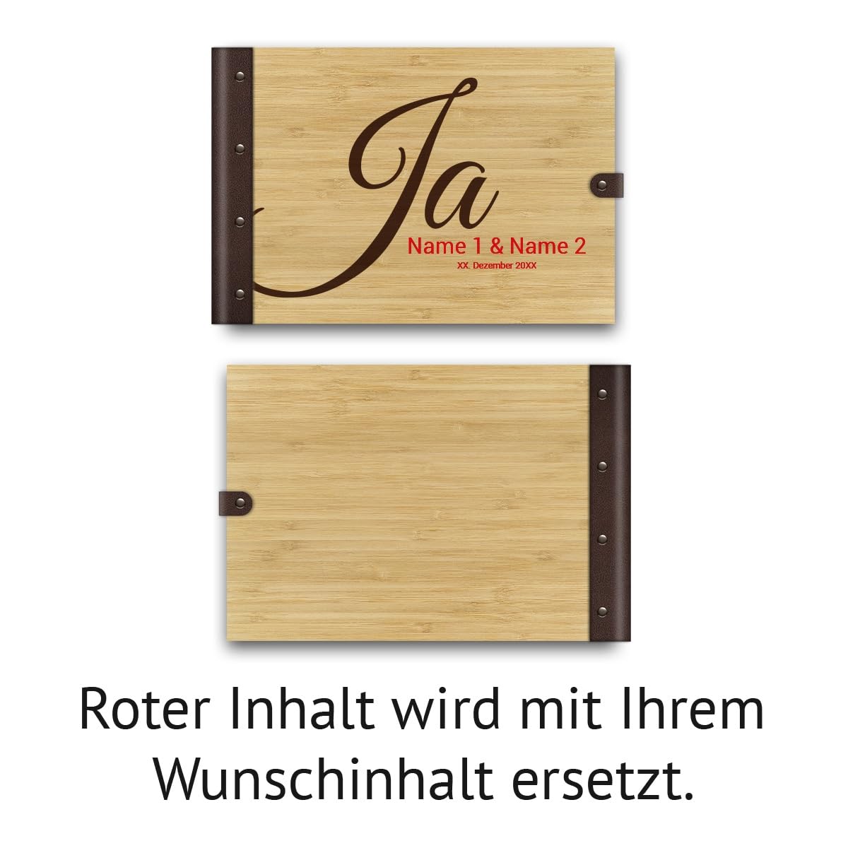 Personalisiertes Hochzeit Gästebuch echtes Holz DIN A4 Hochzeitsbuch mit Lasergravur - Ja - mit 72 Blatt / 144 Seiten Naturpapier Weiß