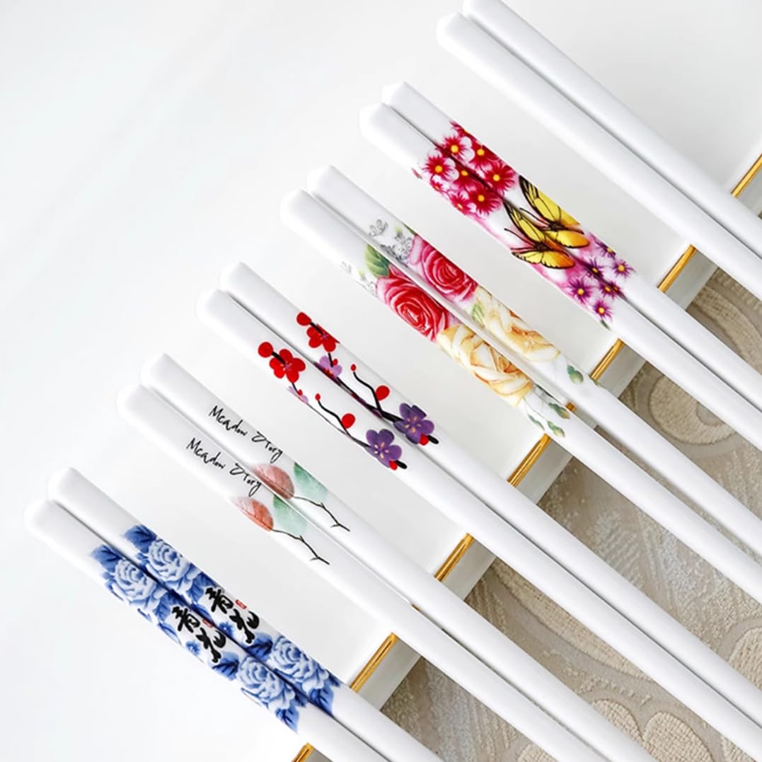 5 paar porseleinen eetstokjes Set, Herbruikbare eetstokjes Gift Set, Hoogwaardige Bone China Keramische eetstokjes Chinese Japanse Chop Sticks Vaatwasmachinebestendig U