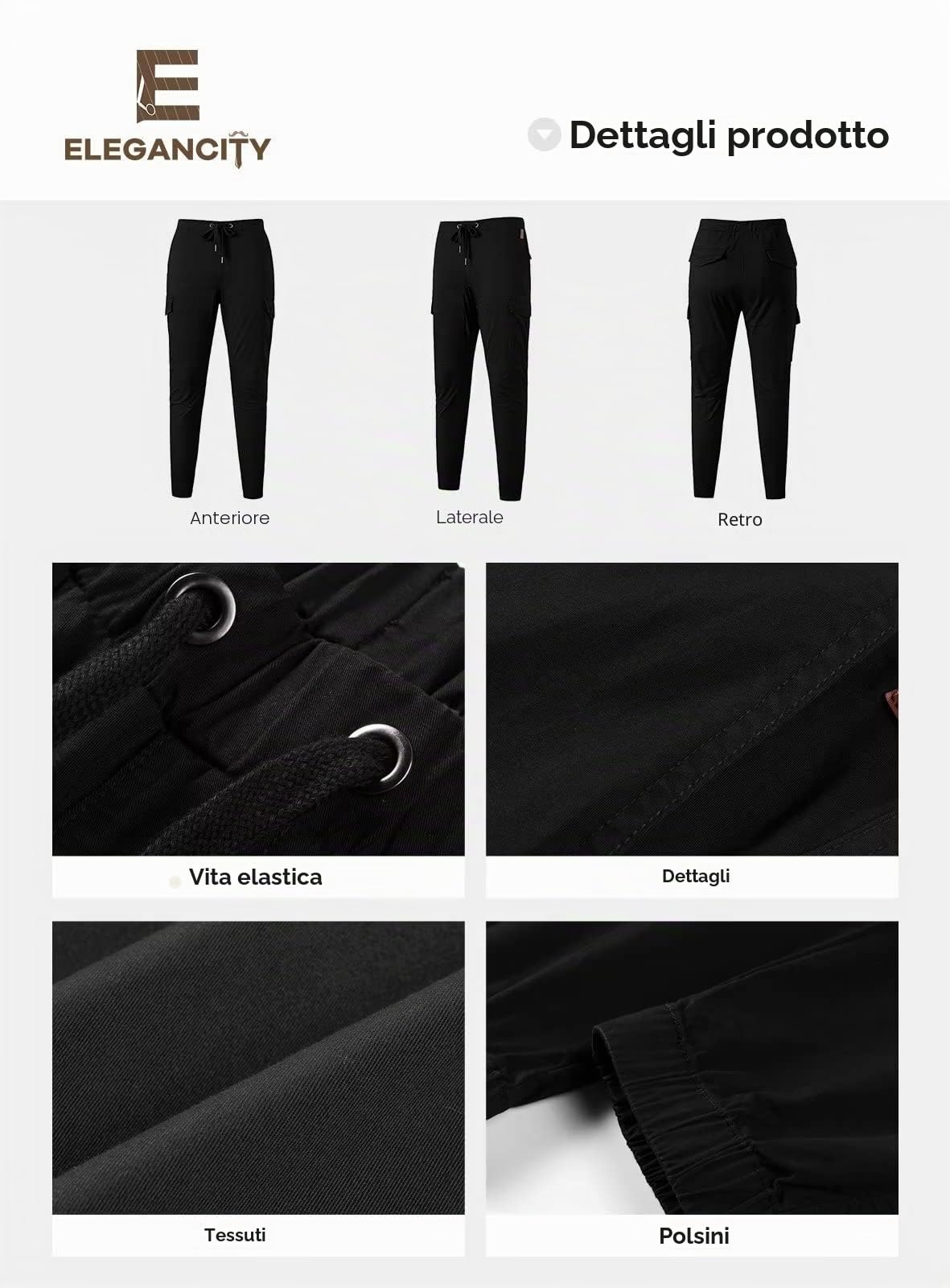Elegancity Pantaloni Cargo Uomo Pantaloni Chino da Uomo 6 Tasche Jogging Pants con Elastico in Vita S-XXL