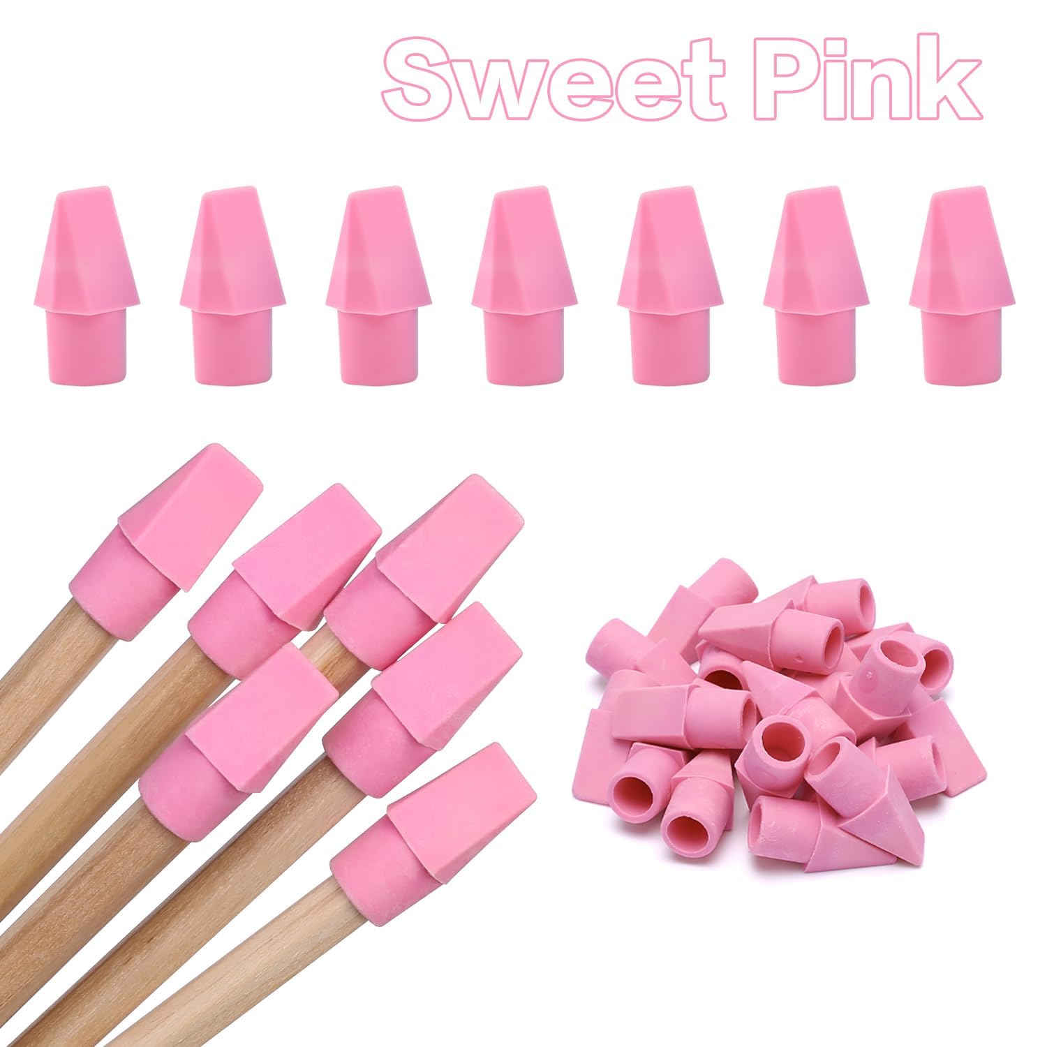 SIKAO Erasers, 125 Pack Pink Pencil Top Erasers for Kids Bulk Cute Pencil Erasers for Pencils Fun Pink Color - Image 2