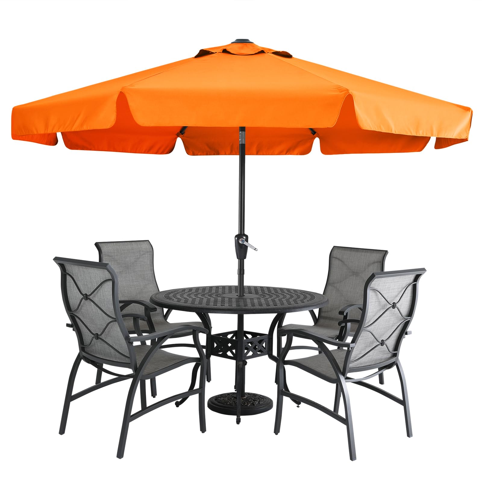 MASTERCANOPY Sombrilla de patio de 9 pies con cenefa, manivela e inclinación, color naranja | 8 varillas, resistentes a los rayos UV/decoloración, impermeable, ventilación, para jardín, terraza, patio, piscina