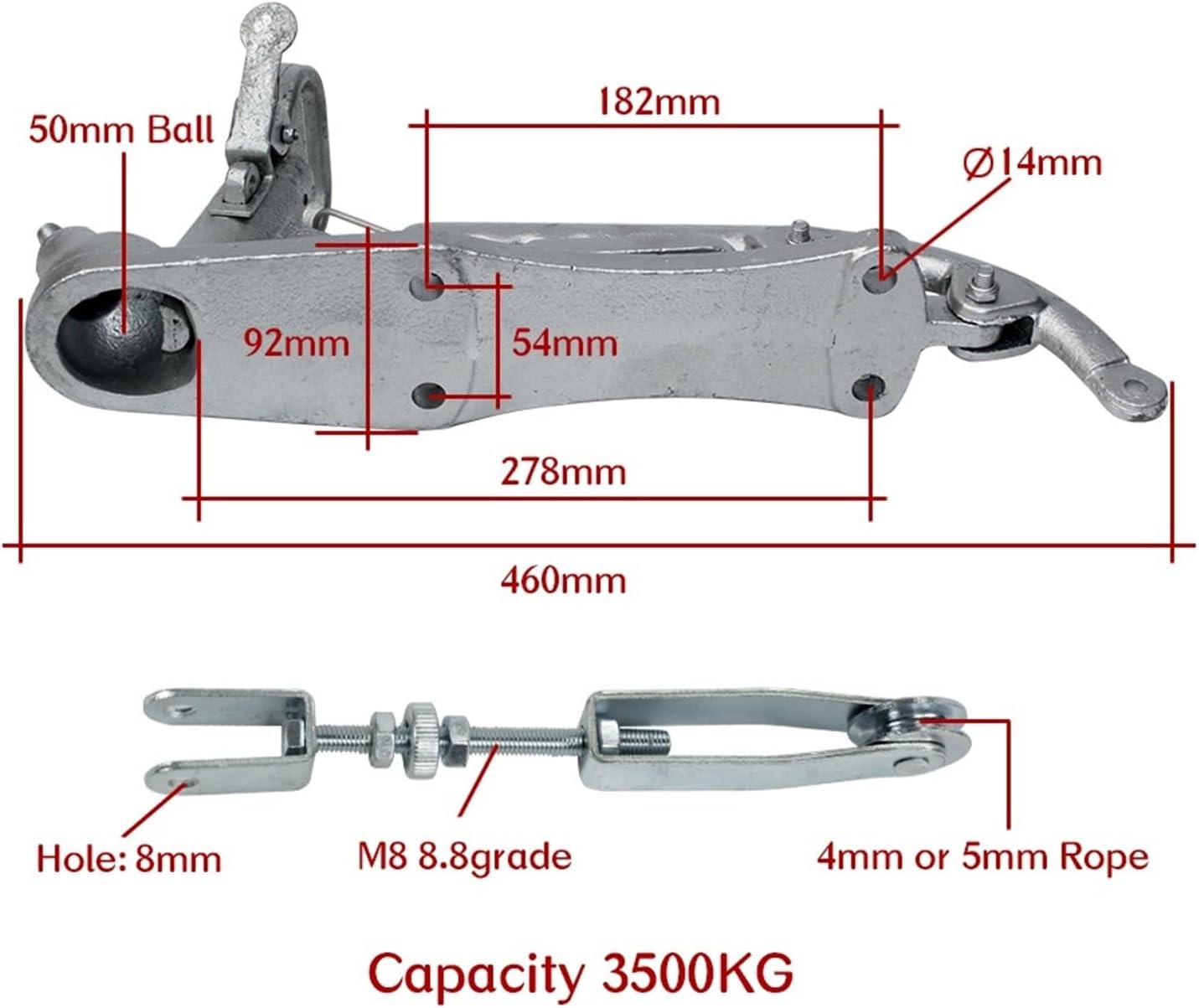 3500Kg 50mm Trailer Electric Casting Coupling Hitch Coupler W/N Brake Level Parts RV Accessories Camper Caravan Components(Without Brake Level)