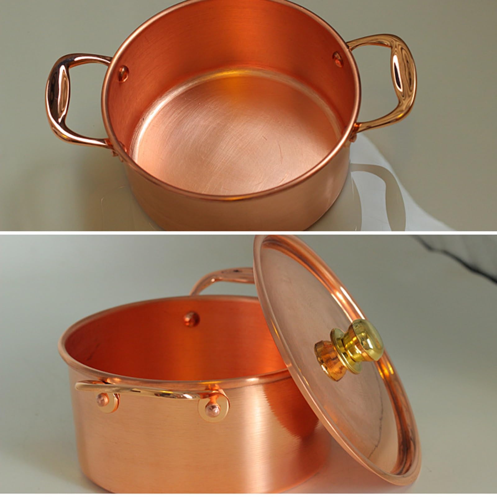 Pot de Cuivre Antiadhésif à Double Poignée pour Soupe Hot Pot Stockpot pour Restauration Cuisine Maison Cuisine Facile Nettoyage sans Couvercle