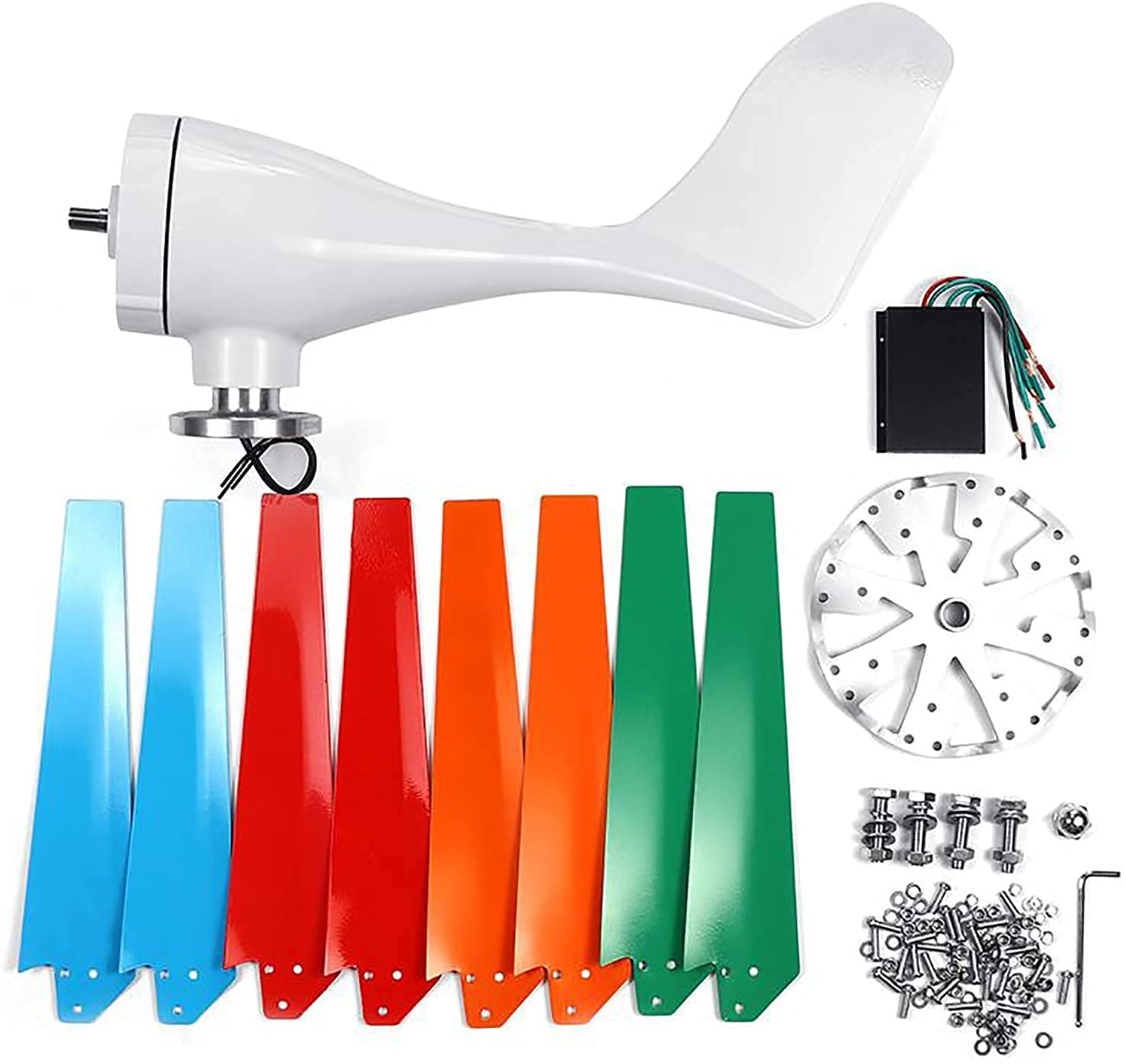 Generador de Viento Horizontal Generador de turbinas de Viento 24V 8 Cuchillas Molino de Viento Carga de turbinas de energía para el hogar Camping Controlador Incorporado, 400w (300w)