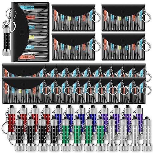 Minatee Mini Screwdriver Keychain Set Includes Screwdriver LED Lights Keychain Mini Hand Tool Father's Day Gifts for Adults Men Construction Party Favors(96 Pcs)