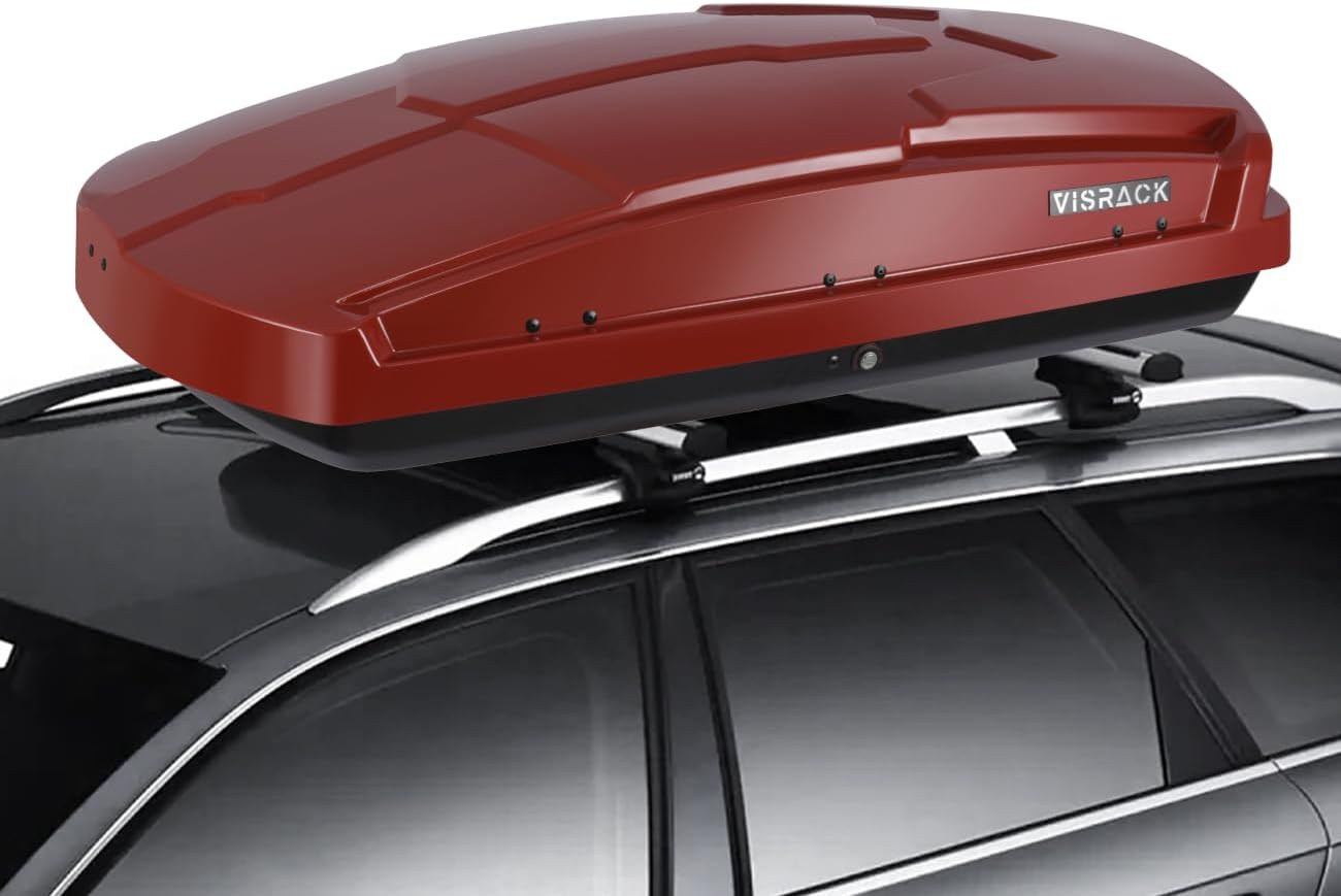 15.5 Cubic Feet Rooftop Cargo Carrier Box, Heavy Duty Hard Shell Roof with Security Keys, Waterproof Rooftop Cargo Box, 58.3 (L) x35.4 (W) x 13(H) Inches, (Tool-Free Install), Red