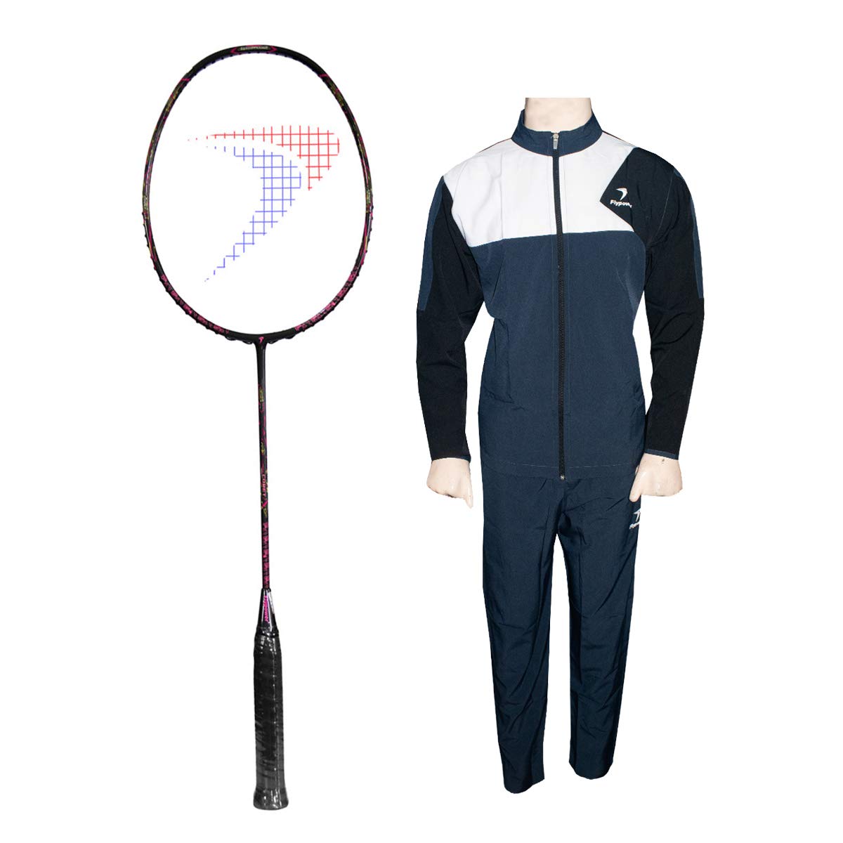 FLYPOWER BADMINTON RACKET COMET WITH TRACKSUIT FLY MARATHON WHITE GREY SIZE M-picture-11