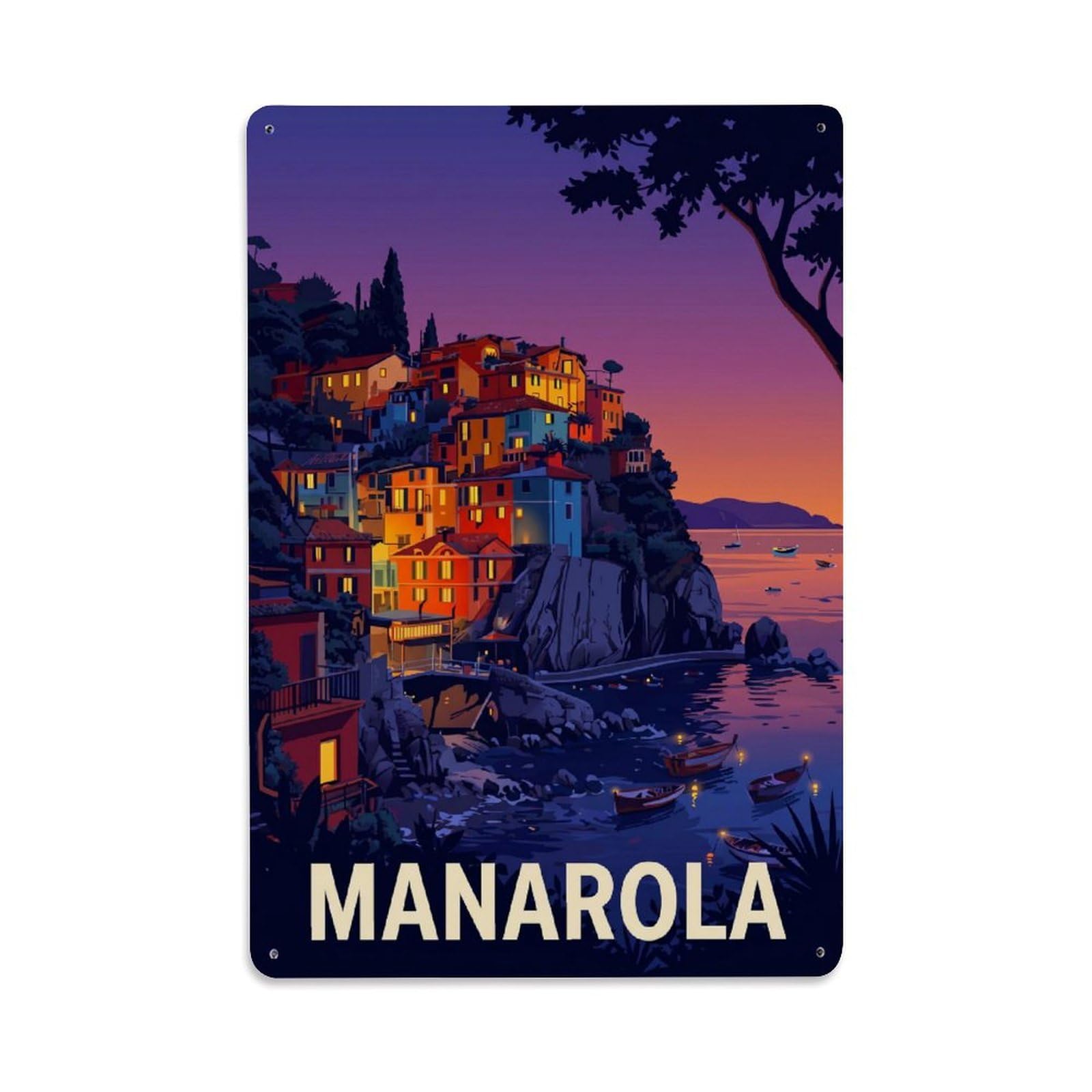 Huiyhb 8X12inch(20X30cm) Vintage Travel Manarola Italy Twilight Metal Tin Sign