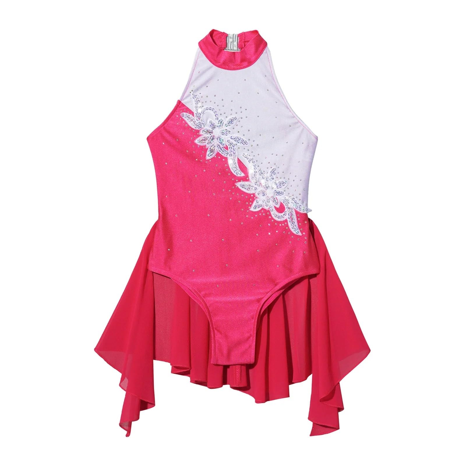 Gymnastikanzug Mädchen Ballett Gymnastik Trikot Kleid Lyrical Dance Kostüm Glänzende Pailletten Eiskunstlauf Overall Dancewear(Purple,8)