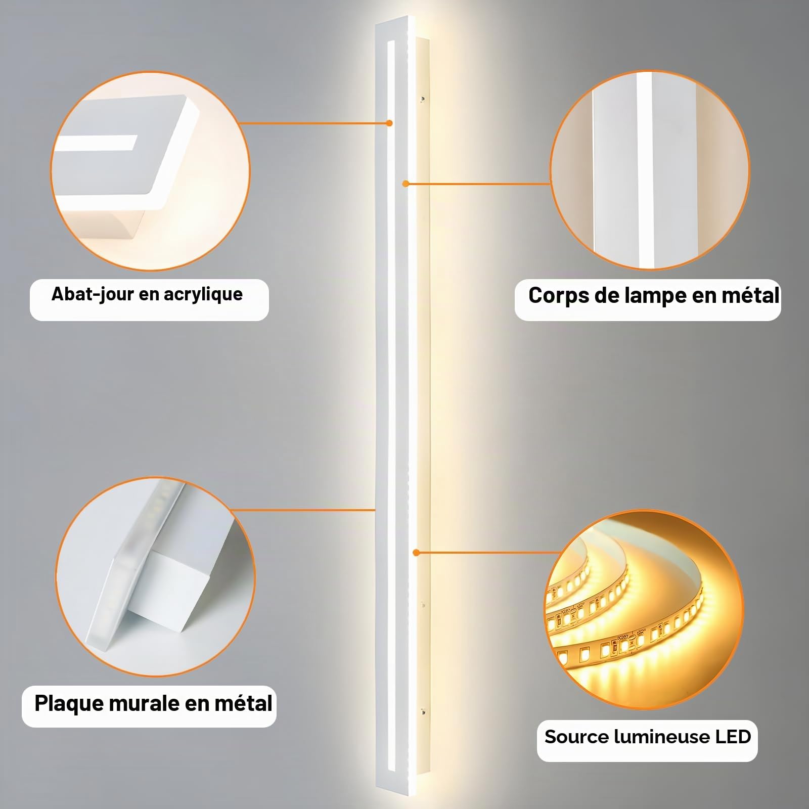 Applique Murale Intérieure,30W Lampe Murale Dimmable Blance 120CM