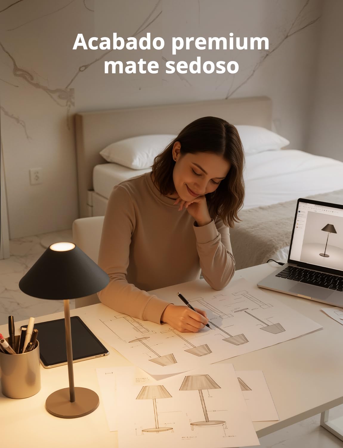 Bojim Lamparas de Mesita de Noche Mesa Sin Cable, Lámparas LED Recargable con USB Inalambrica, Lamps Luz Tactil Table de Bateria, Candeeiro para Exterior Portatil Interior, IP54, Metal, Gris