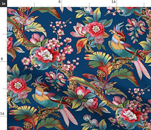 Spoonflower Fabric - Edwardian Parrot Bright Angel Tropical Bird Botanical Antique Palm Printed on Petal Signature Cotton Fabric Fat Quarter - Sewing Quilting Apparel Crafts Decor