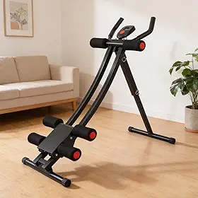 Máquina Abdominal Caseira com Trilho Curvo – Aparelho de Fitness para Abdômen e Exercício de Flexão, com Mostrador Digital e 3 Níveis de Inclinação – Silencioso, Dobrável e Confortável para Joelhos