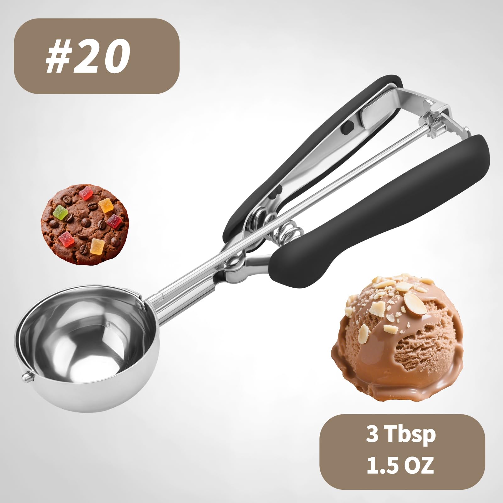 Grande paletta per biscotti, 3 cucchiai, misura #20, per impastare la cottura, paletta per gelato, porzione in acciaio inox per biscotti Jumbo, pancake, cupcake, polpette