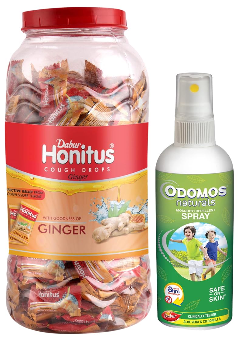 Dabur Honitus Cough Drops, Ginger (100 Tablets - 280g) | Provides Effective Relief From Cough And Sore Throat & Dabur Odomos Narurals Mosquito Repellant Spray - 100 Ml (B0CDDFYNY2) Amazon Price History, Amazon Price Tracker