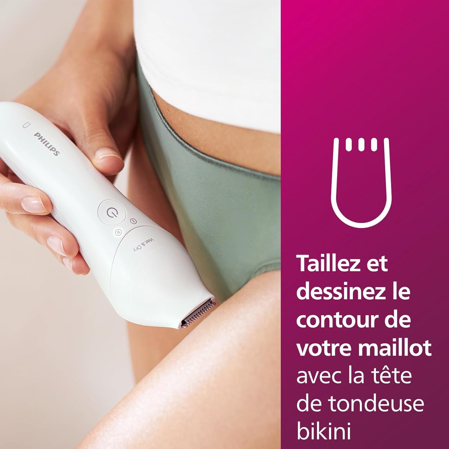 Philips Series 8000 Epilateur Wet & Dry sans fil pour jambes et corps, 6 accessoires, tondeuse, embout exfoliant, BRE715/00