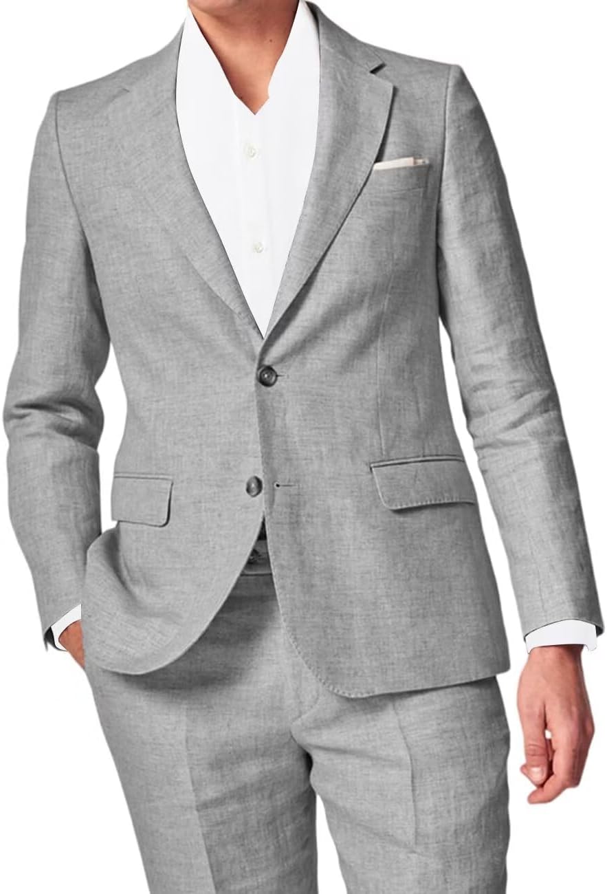 3 Piece Summer Linen Suits for Men, Men's Slim Fit Suit Set Two Buttons Casual Solid Blazers Vest Pants Set for Wedding Party - Image 5