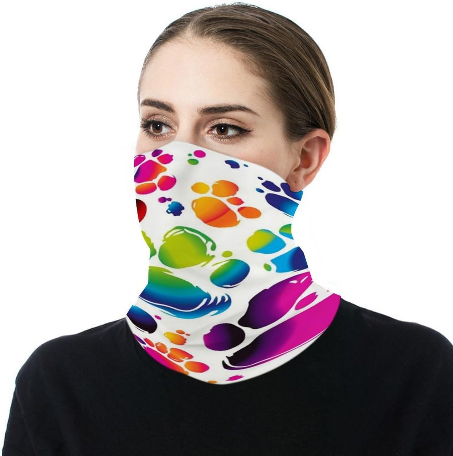 Colorful Dog Paw Print Neck Gaiter Face Mask Sun Protection Face Scarf Breathable Windproof Headwear Bandana For Men Women