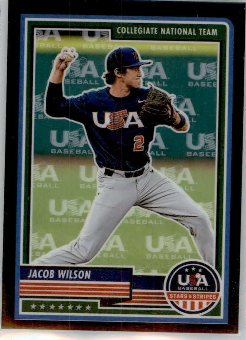 2023 Panini USA Stars and Stripes Team Logo #89 Jacob Wilson SER/50 USA Baseball Collegiate National Team Official USA Baseball Trading Card in Raw (NM or Better) Condition