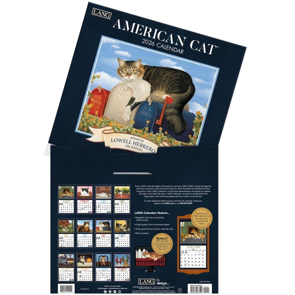 Amazon | Lang、American Cat 2026 壁掛けカレンダー Lowell Herrero製