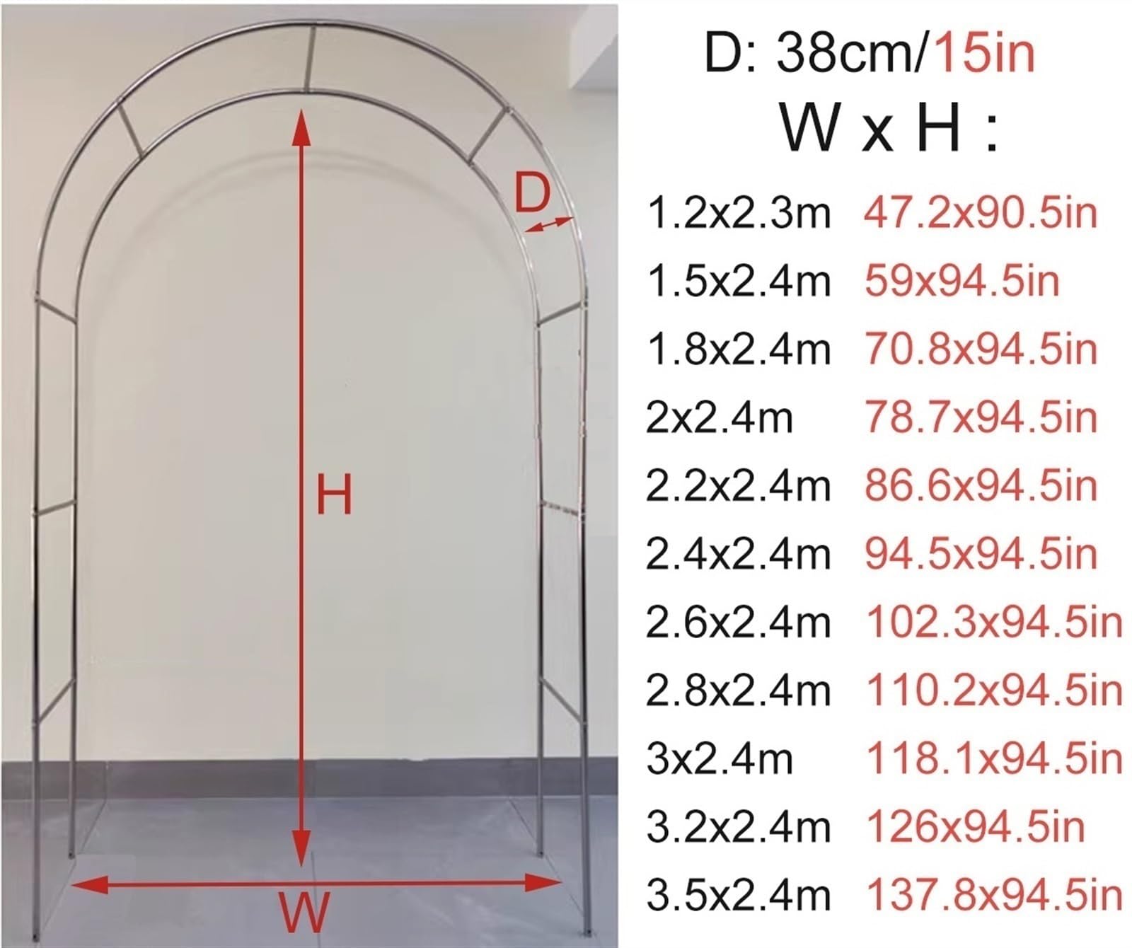 Łuk ogrodowy ze stali nierdzewnej, stabilna kratka do roślin pnących, wolnostojąca podpórka dla roślin, pnącza e (1,8 x 2,4 m)