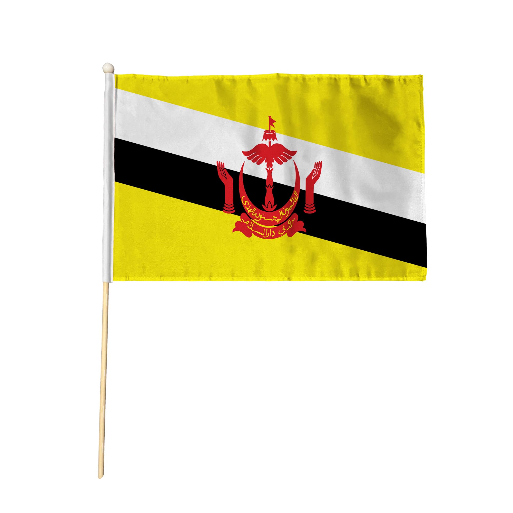 Flagtex Brunei Pack of 6 Hand Waving Flag (18x12 Inch Large) - Premium Wooden Stick Hand Flag Big Size Natural Wood Pole Bruneian National Flag Events Parades Celebrations International Gatherings — image 1