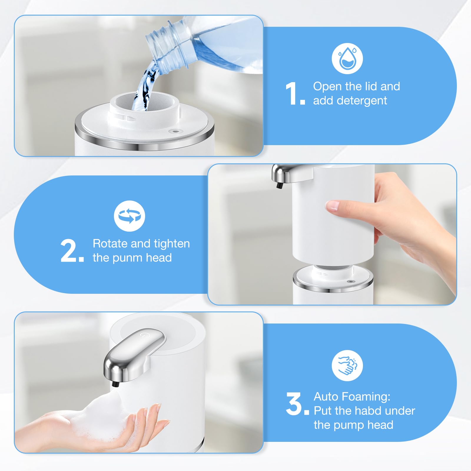 YSWOVUO 400ML Distributeur Savon Automatique Étanche, Électrique Distributeur Savon Mousse Avec Capteur, Mural, Volume De Mousse Réglable à 4 Niveaux, Noir, Pour Salle De Bain, Cuisine