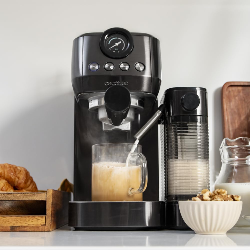 Cecotec semi-automatic espresso machine Power Espresso 20 Steel Pro Latte. 1350 W, Thermoblock, ForceAroma technology with 20 bars, full milk tank, instant cappuccino, cup warmer, double
