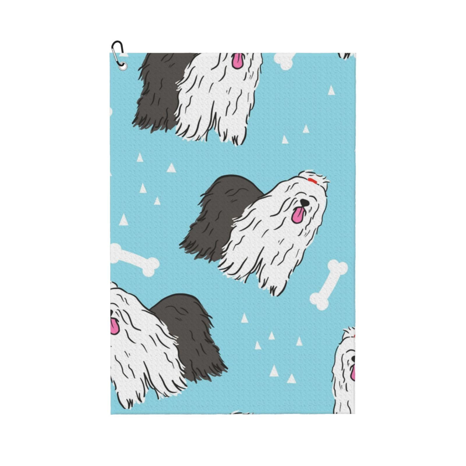 Hnnkloy Old English Sheepdog Pattern, 16x24 in Portable Waffle Golf Towels with Carabiner Clip for Golf Bag