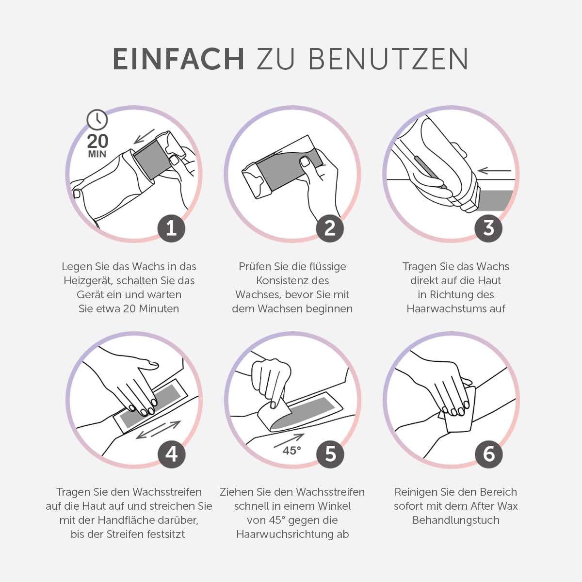Roll on Wachs Roller Kit für Haarentfernung mit 2 Patronen | 50 Stück Wachsstreifen für Haarentfernung-Pink mit 6 Nachwachsbehandlungen