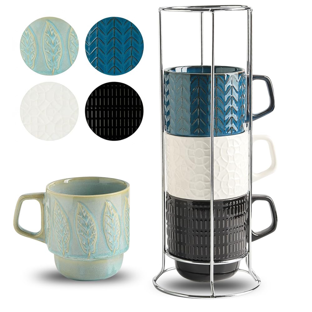 Amazon.com: KOOV Ceramic Coffee Mug Set with Stand, 16 oz Coffee Mugs for  Coffee, Tea, Cocoa, Stackable Ceramic Coffee Cup Set of 4, Large Mug Set of  4, Drinking Vessels for Women,