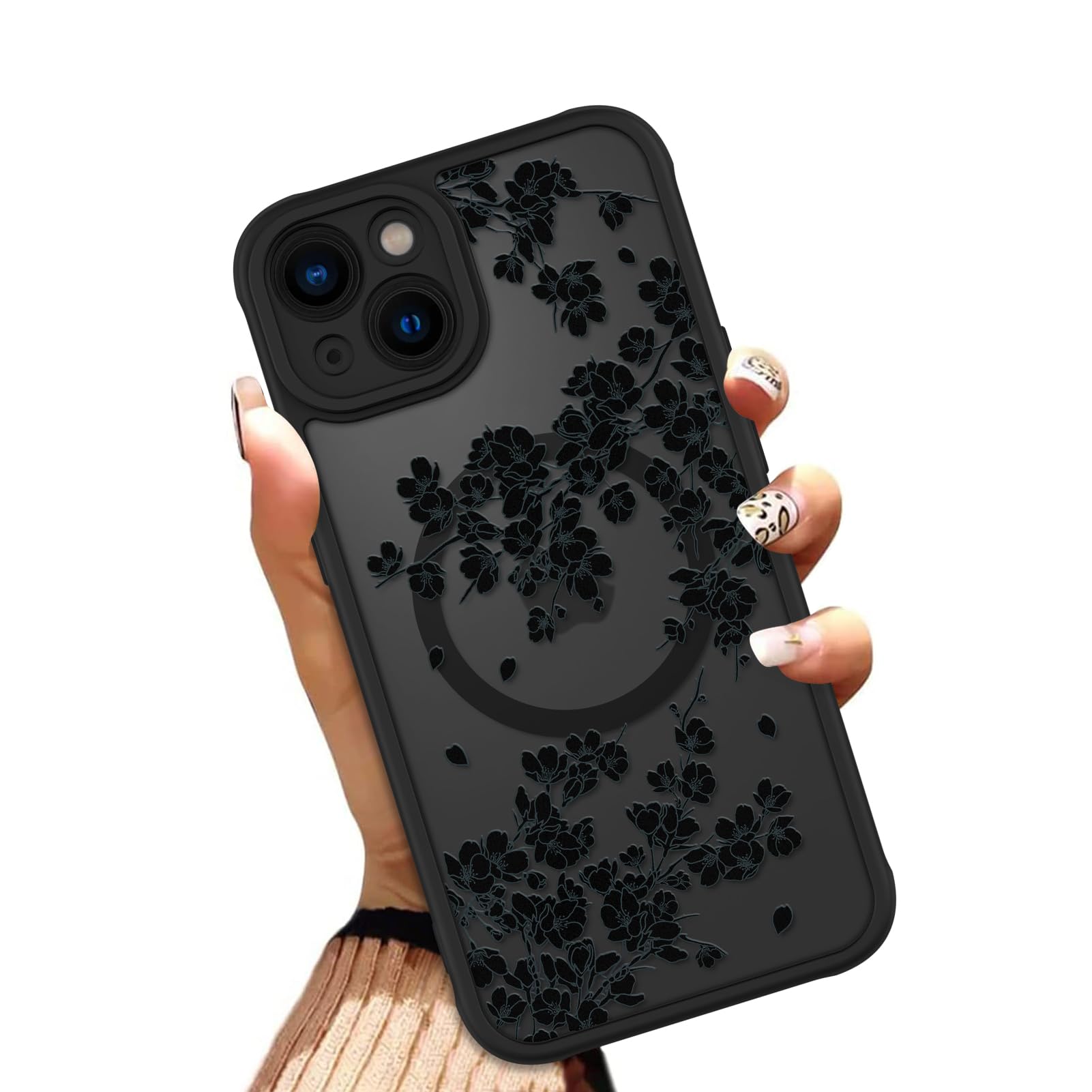 OOK Case for iPhone 14 Plus 6.7 Inch (Compatible with MagSafe) Floral Flowers Design Translucent Phone Cover Soft TPU + Hard PC Anti-Scratch