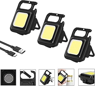 3Pack Led Mini Flashlight, 800 High Lumens Bright Rechargeable Cob Keychain Flashlights 4 Light Modes Portable Pocket Flashligh Led Small Flashligh