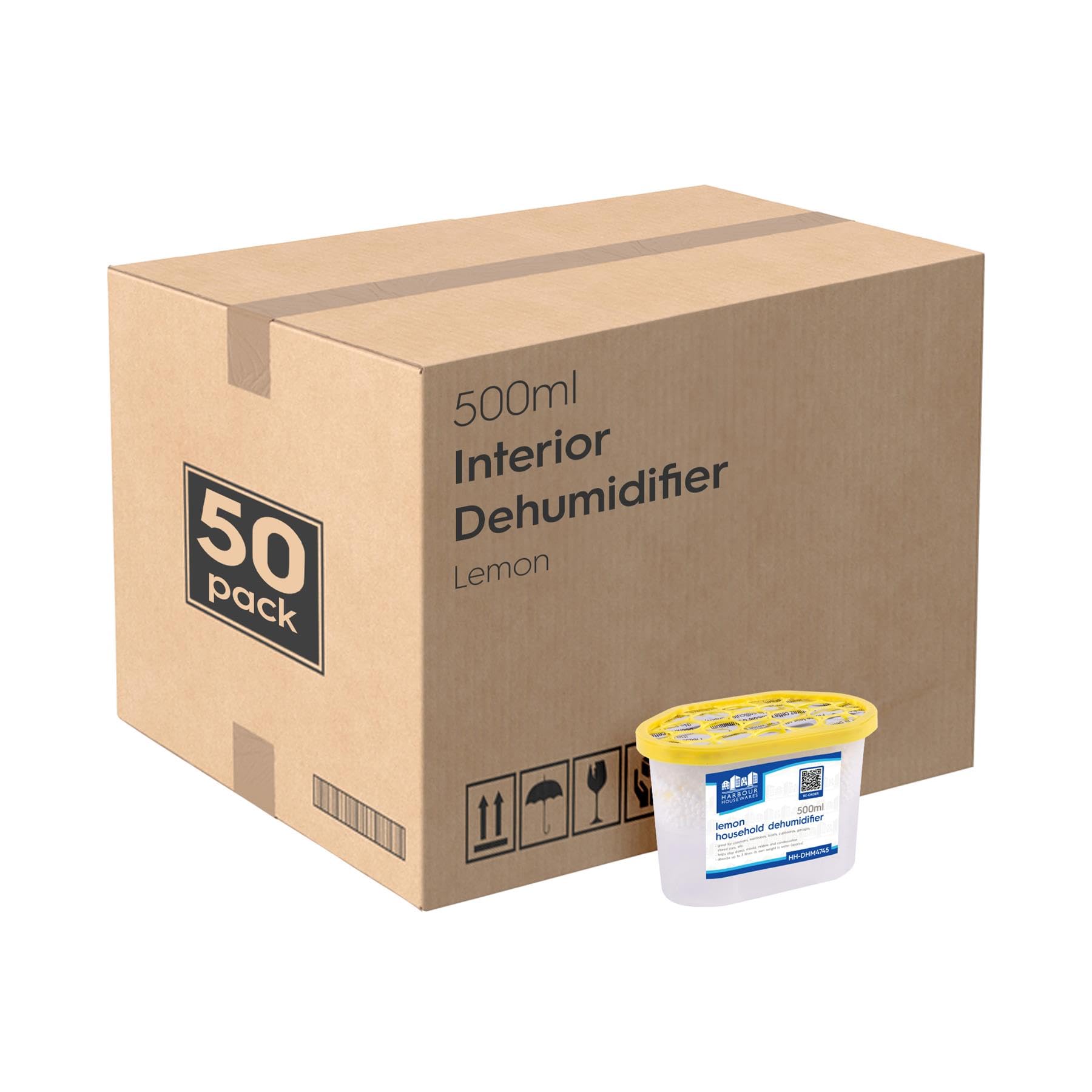 Harbour Housewares Lemon Dehumidifier 500Ml Pack Of 50 - Interior Condensation Moisture Remover Mildew Absorber For Damp, Mould, Kitchen, Caravan, Car, Home, Bedroom, Wardrobe, Garage, Basement