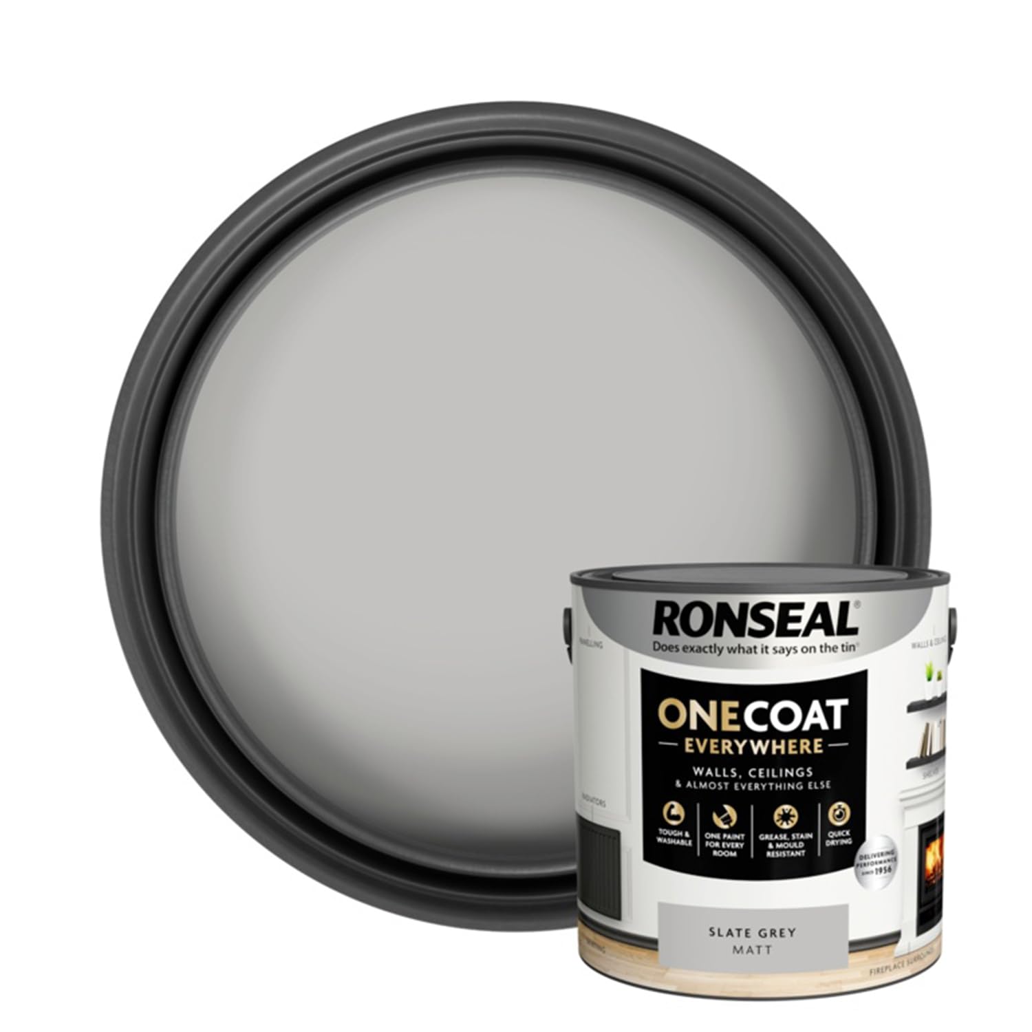 SAVING HUB Wall & Ceiling Paint - 2.5L One Coat Everywhere Matt Paints - Tough & Washable Walls Paint Matt - Quick Drying Matt Paints for Ceiling - Grease, Stain & Mould Resistant (Slate Grey)