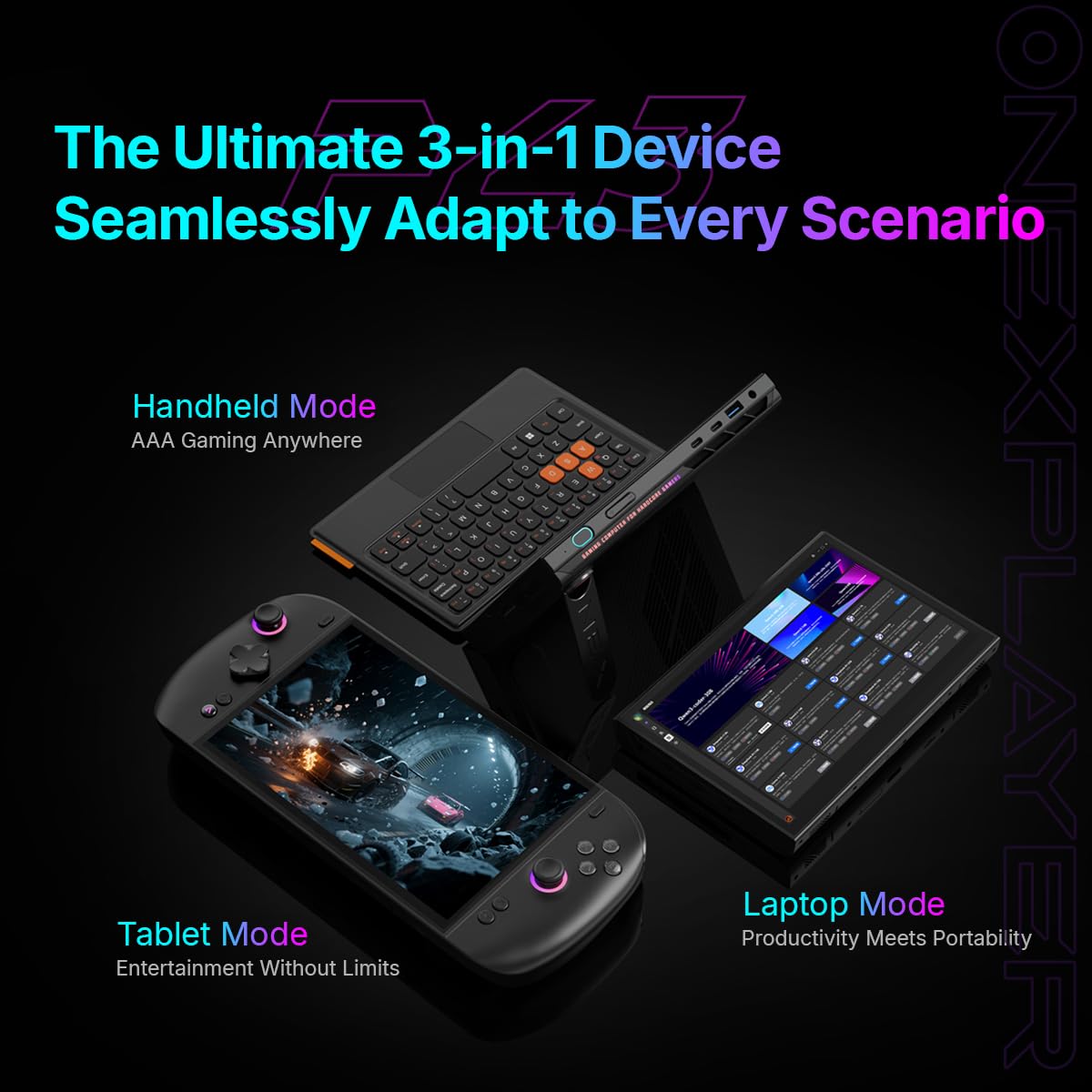 OneXPlayer 3 Mini PC Dotato di Intel Arc G3 Extreme e scheda grafica B390 | Display AMOLED VRR da 8,8 pollici a 144 Hz, tastiera magnetica, Wi-Fi 7 per giochi AAA (24 GB di RAM + SSD da 1 TB)