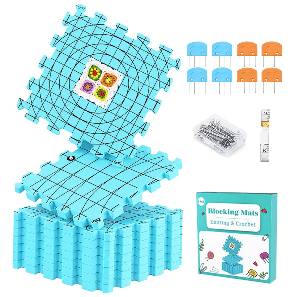 Knitiss Blocking Mat for Knitting & Crochet 9PCS Interlocking Blocking Mat