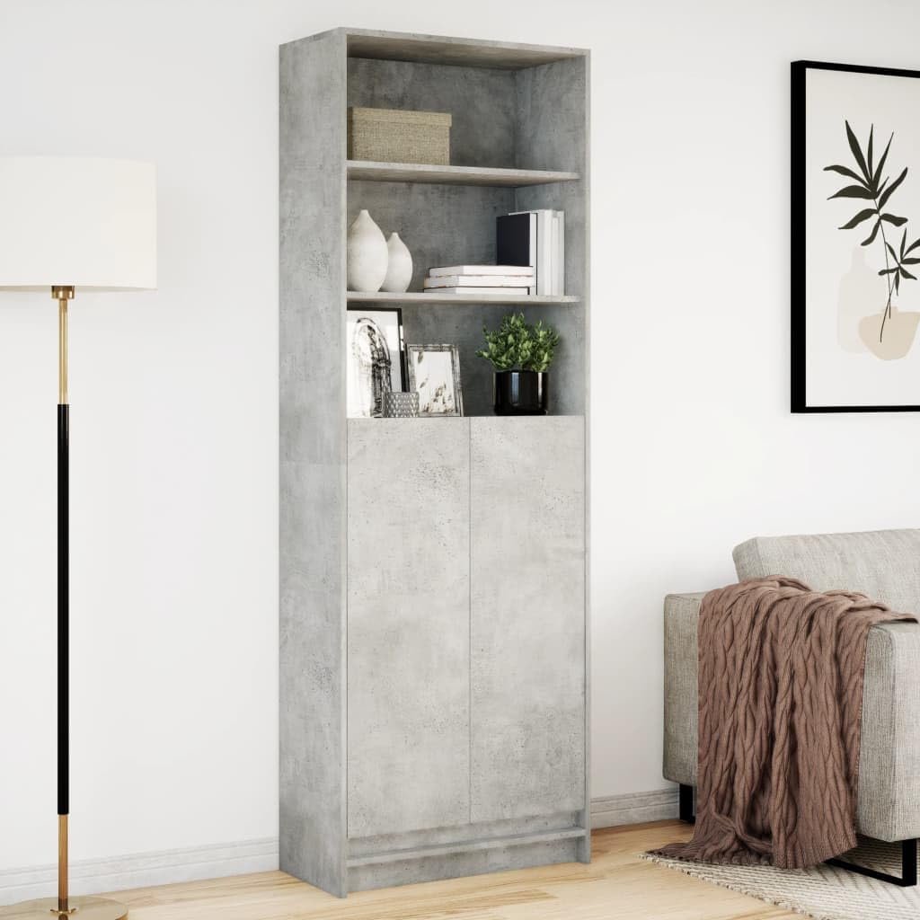 Credenza con LED legno ingegneria grigio cemento armadio alto con luci LED RGB e ampio spazio per la decorazione della casa 69 x 32,5 x 200 cm