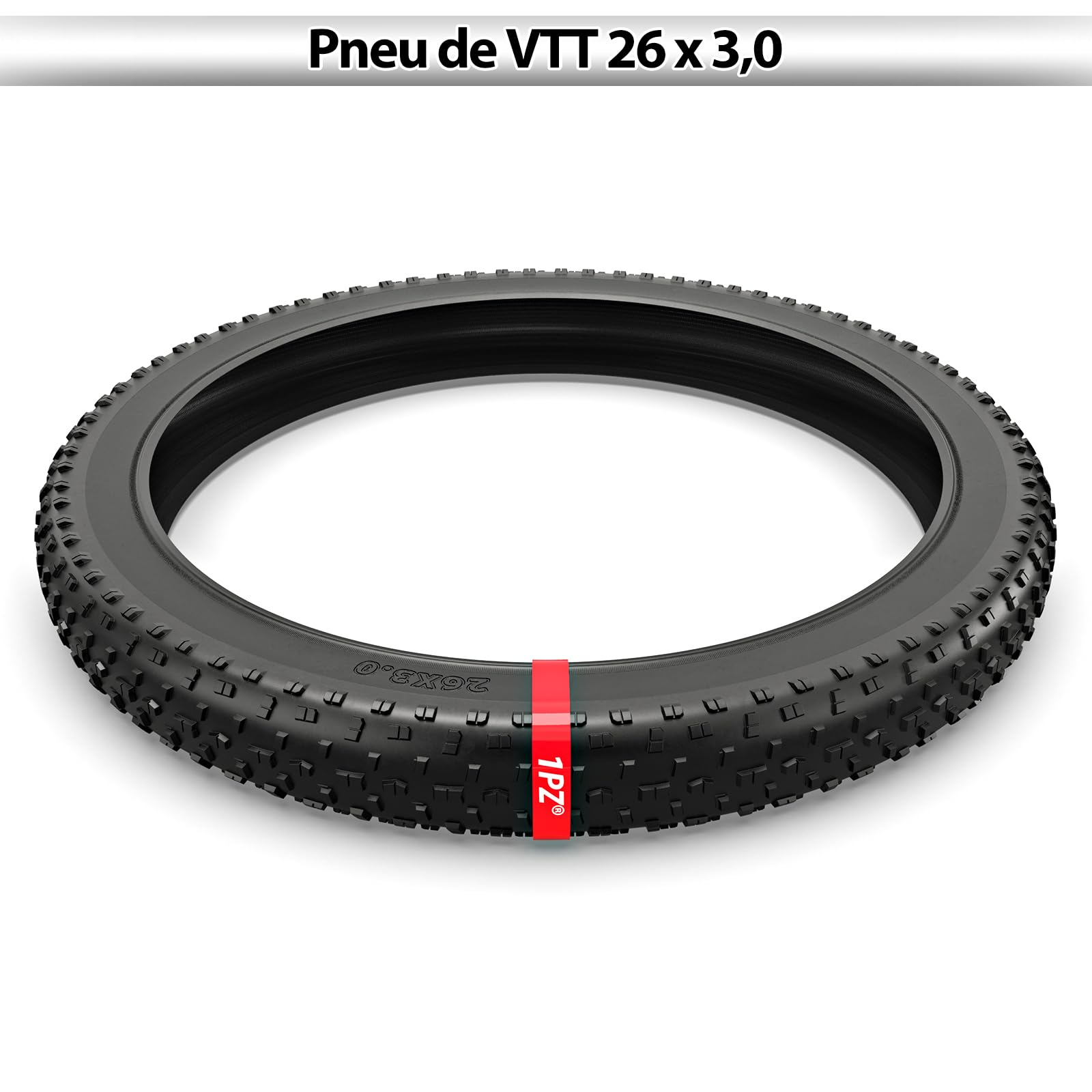 1PZ FR7-FT1 Pneu de Vélo Fat Bike 26x3,0 Pouce : Pneu VTT Fat Performance Tout-Terrain, Pliable et Polyvalent pour Fat Mountain Bike - Conduite sur Route et Sentier
