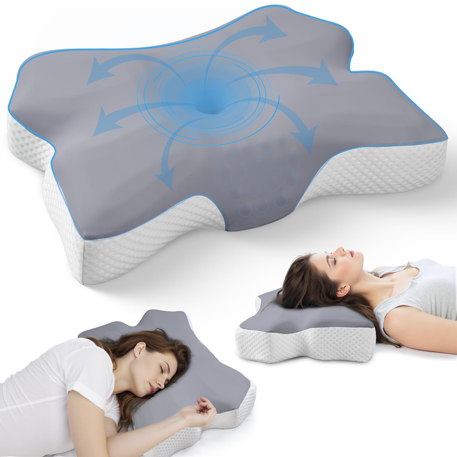 Cervical Neck Pillow for Pain Relief Ergonomic Neck Support Pillow for Side Sleeper Contour Memory Foam Pillows with