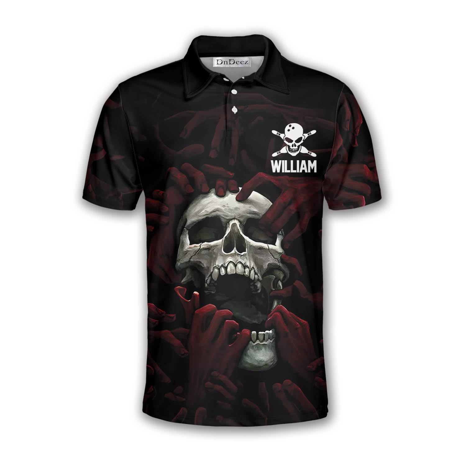 DnDeez Custom Bowling Shirts, Skull Bowling Jerseys Unisex Polo Hawaiian, Personalized Name 5